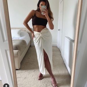 Zara Satin Effect Knotted Midi Slit Skirt